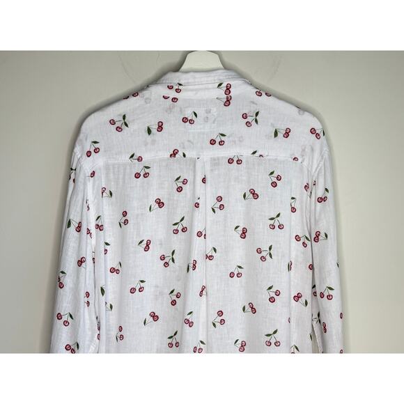 Rails Charli Linen Blend Cherry Print Long Sleeve Button-Up Shirt White Womens L - Picture 11 of 12